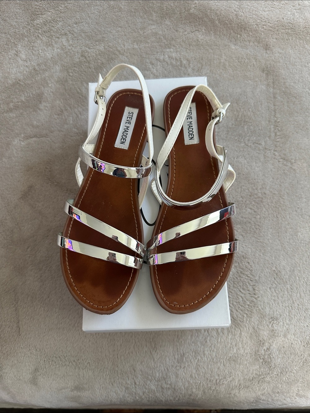 Steve Madden Metallic Silver Multi-Strap Slingback Sandals
